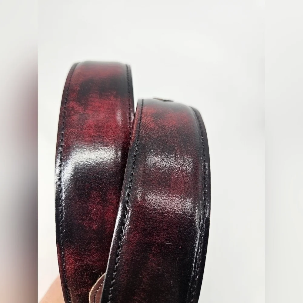 Custom BLACK CHERRY w/ SILVER Genuine Leather Interchangeable BELT STRAP sz 47